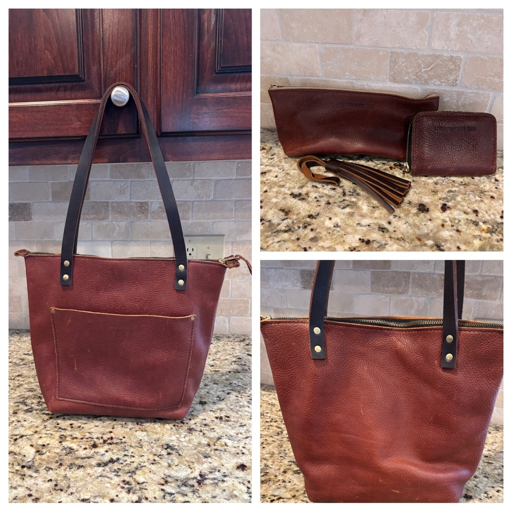 Portland Leather Tote Bag, Cosmetic Pouch and Wallet